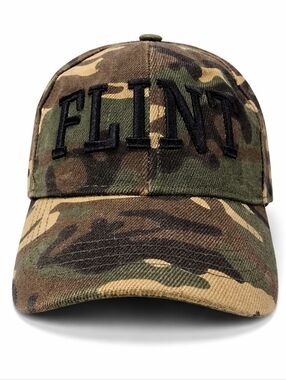 Flint Michigan Camo Strapback Hat Adjustable Embroidered Cap